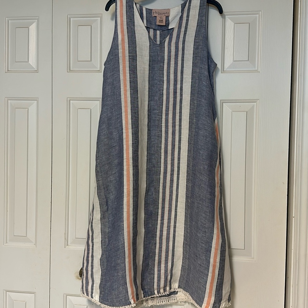 Philosophy stripe 100% linen dress size small